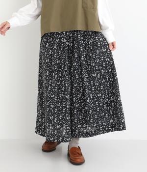 ローンフラワープリントガウチョパンツ(ブラック-F)