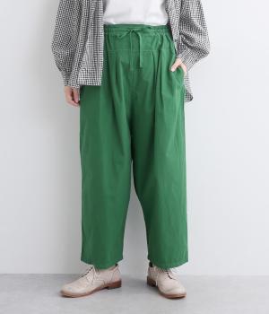 コットンガーメントダイ ウエストタックパンツ(グリーン-F)