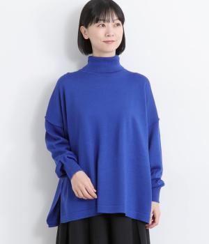 ウォッシャブル　アクリルウールニットタートルネックプルオーバー(ブルー-F)