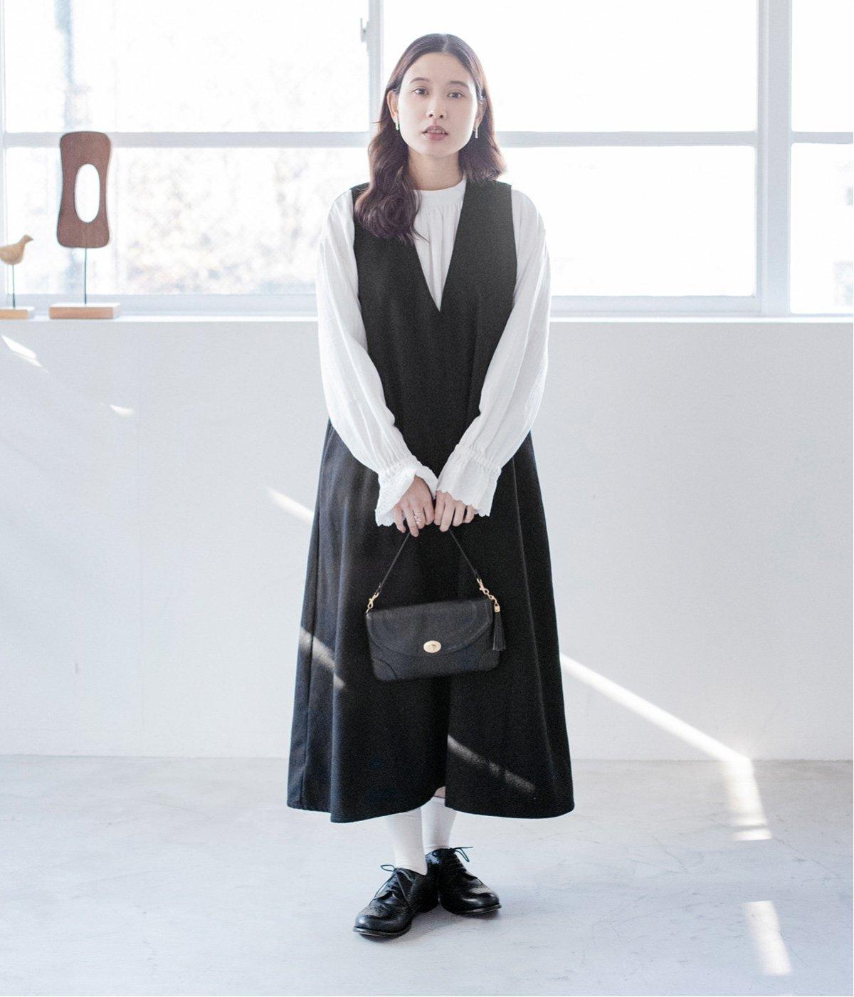 ウールミックスジャンパースカート(ブラック-F)