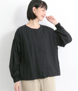 コットンボイルレースピンタックブラウス(ブラック-ONESIZE)