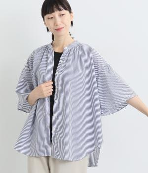 ブロードストライプブラウス(ネイビーストライプ-ONESIZE)