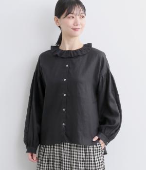 ヘンプフリルカラーブラウス(ブラック-F)