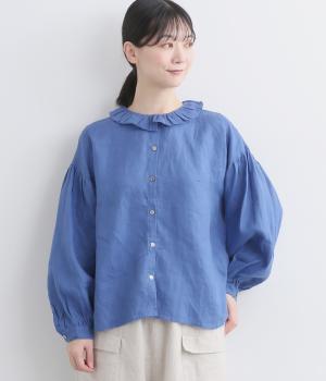 ヘンプフリルカラーブラウス(ブルー-F)