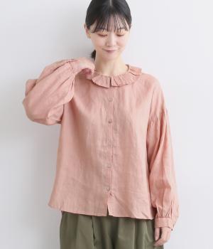 ヘンプフリルカラーブラウス(ピンク-F)
