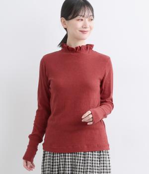 ガーゼカットソーフリルネックTシャツ(レッド-F)