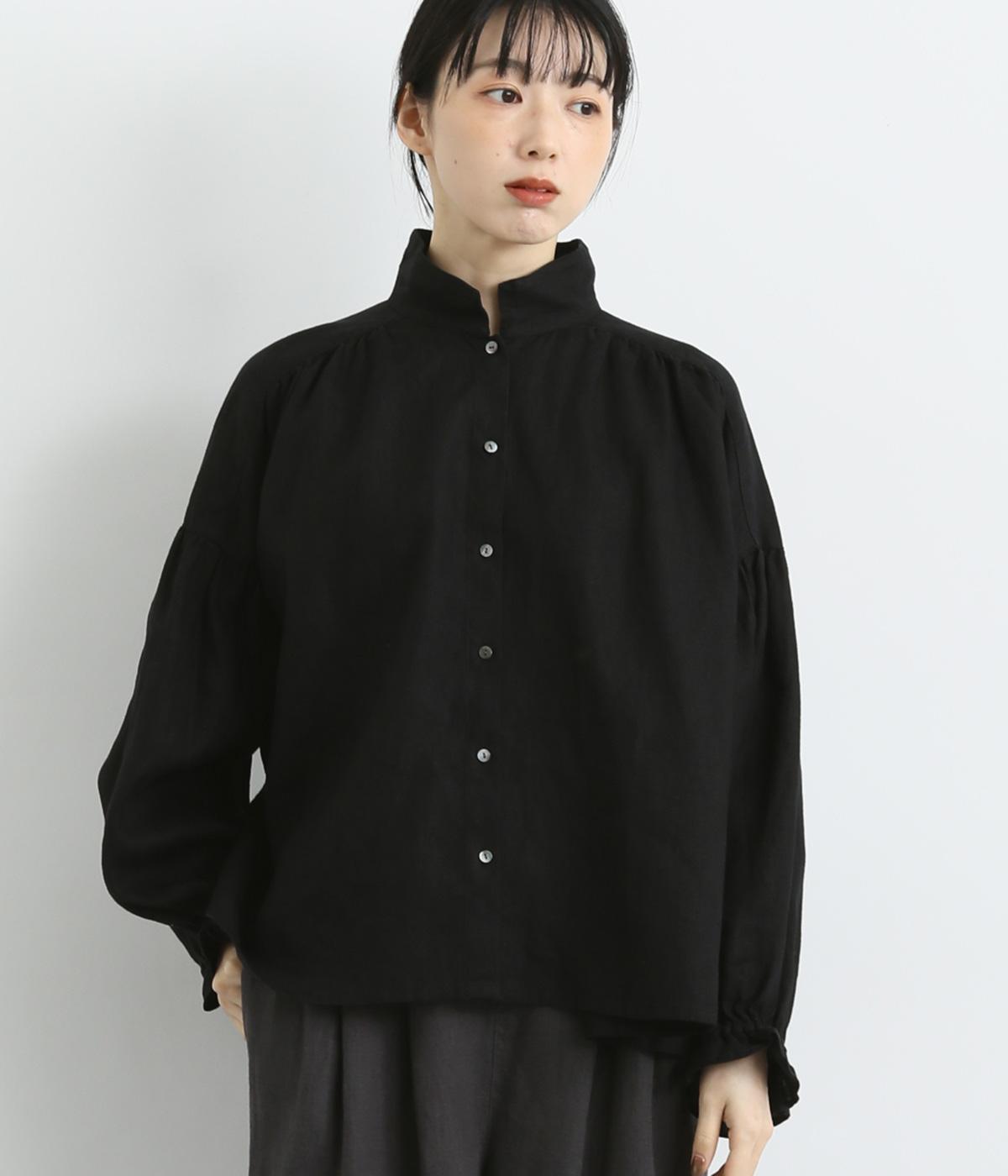 リネンギャザーワイドシャツ(ブラック-F)