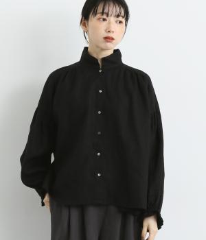 リネンギャザーワイドシャツ(ブラック-F)
