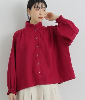 リネンギャザーワイドシャツ(ボルドー-F)