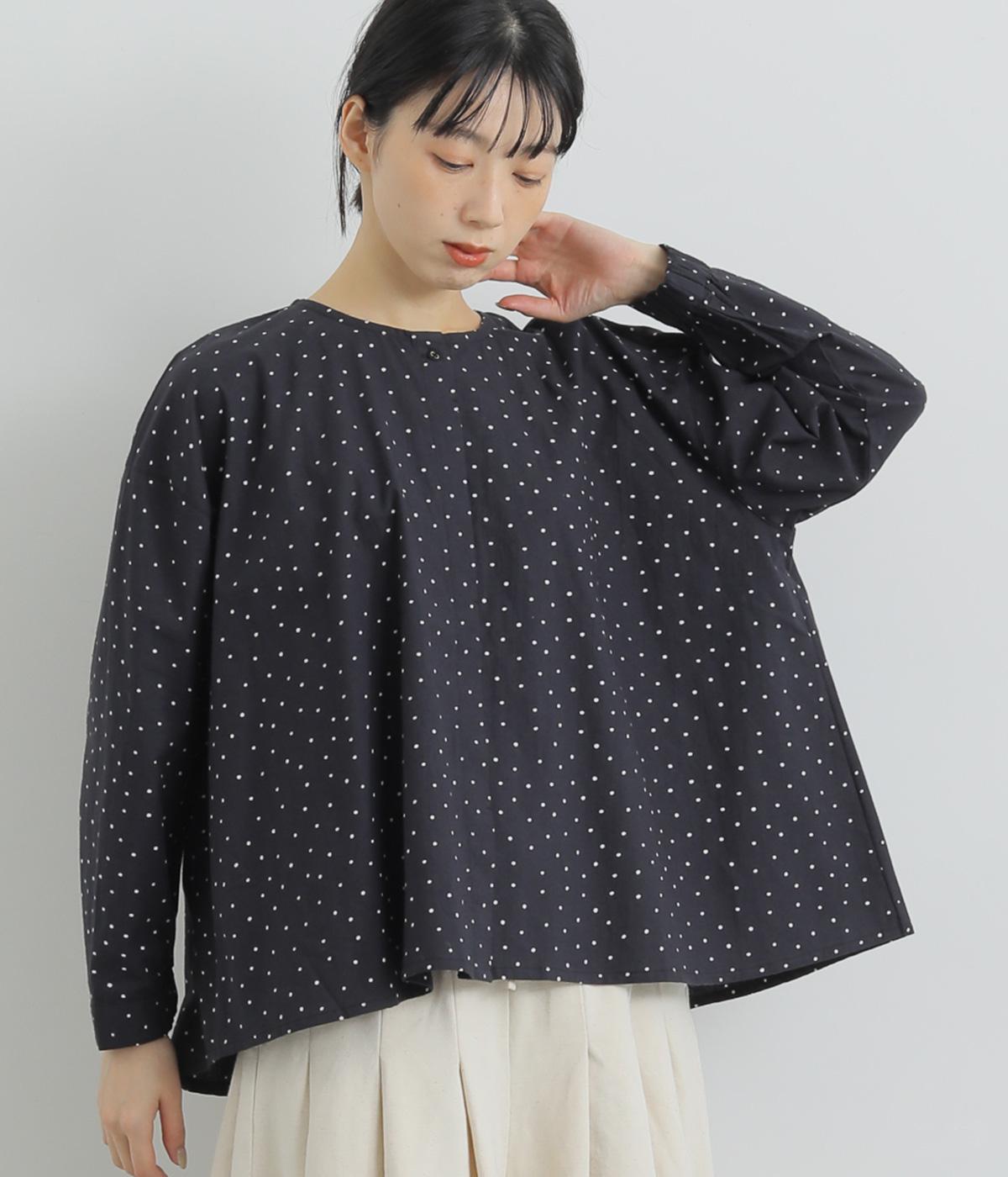 コットンドットプリントワイドブラウス(ブラック-F)