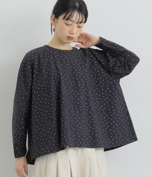 コットンドットプリントワイドブラウス(ブラック-F)