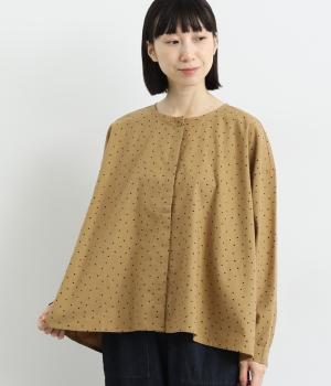 コットンドットプリントワイドブラウス(キャメル-F)