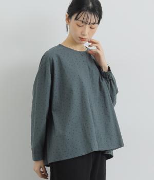 コットンドットプリントワイドブラウス(チャコール-F)