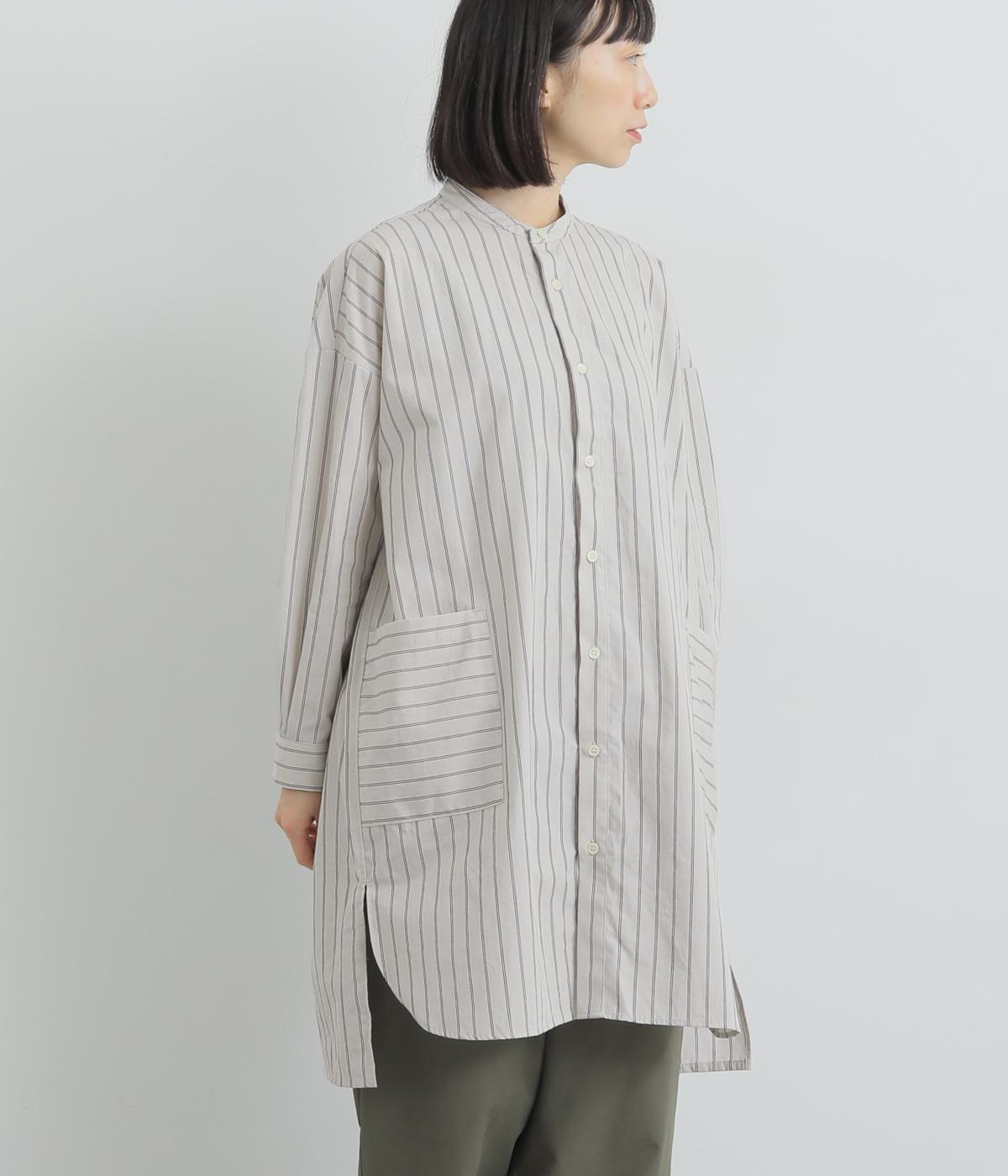 コットンストライプポケットシャツチュニック(ナチュラル-F)