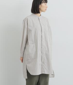コットンストライプポケットシャツチュニック(ナチュラル-F)