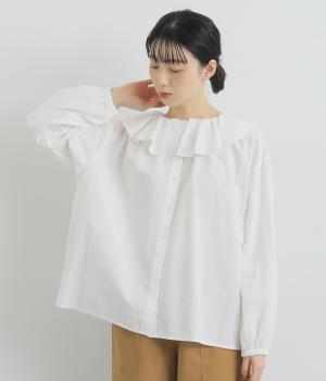 ウォッシャーブロードクロスフリルカラーブラウス(オフ-F)
