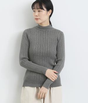 ランダムリブニットモックネックプルオーバー(グレー-F)