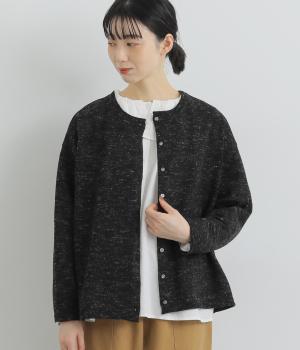ウォッシャブル　コットンリネンウールミックスニット2wayカーディガン(ブラック-F)