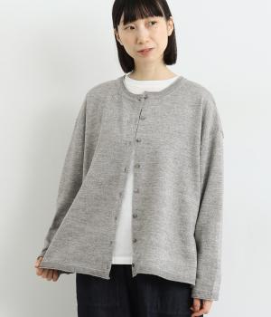 ウォッシャブル　コットンリネンウールミックスニット2wayカーディガン(グレー-F)