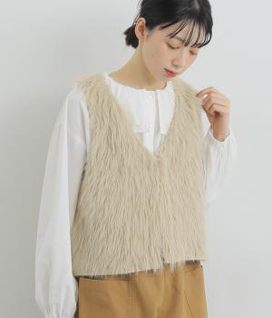 ニットシャギーヤーンベスト(ベージュ-F)