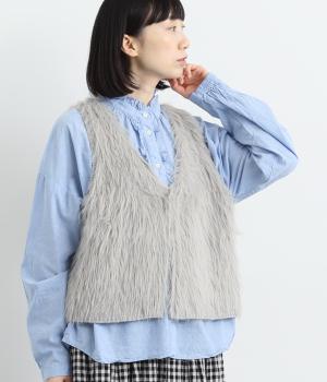 ニットシャギーヤーンベスト(グレー-F)