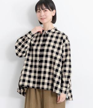 コットンリネンチェックAラインシャツ(ブロックチェック-F)