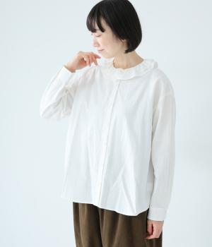 コットンワッシャーフリルカラーブラウス(オフ-F)