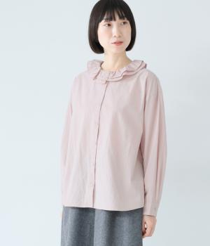 コットンワッシャーフリルカラーブラウス(スモークピンク-F)