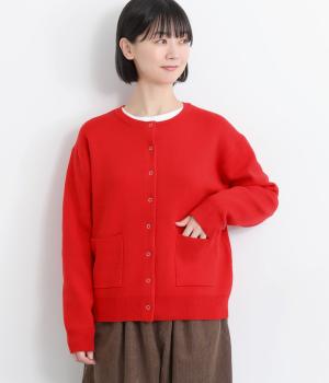 ウォッシャブル　ウールミックススムースニットカーディガン(レッド-F)