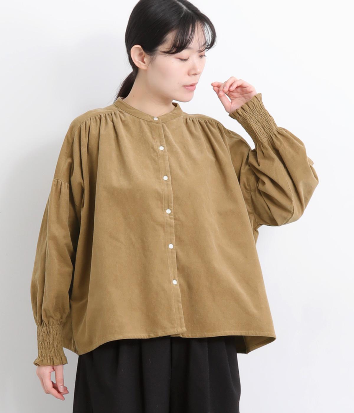 コーデュロイギャザーワイドブラウス(ベージュ-F)