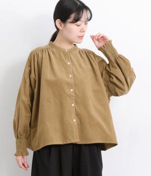 コーデュロイギャザーワイドブラウス(ベージュ-F)