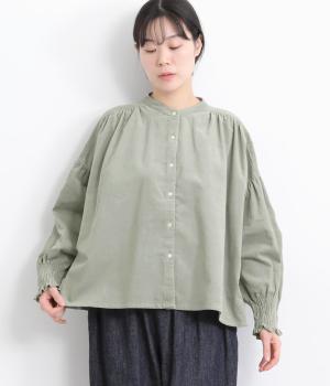 コーデュロイギャザーワイドブラウス(ライトグレー-F)