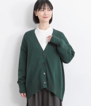 コットンカシミヤＶネックカーディガン(グリーン-F)