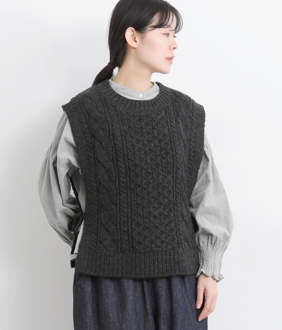 ウールミックスニットアランベスト(チャコール-F)