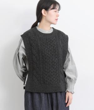 ウールミックスニットアランベスト(チャコール-F)