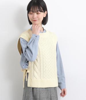 ウールミックスニットアランベスト(アイボリー-F)