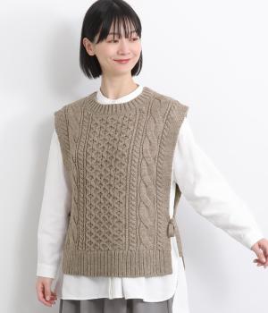 ウールミックスニットアランベスト(ライトブラウン-F)