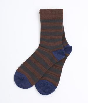 コットンウールボーダーソックス(ブラウン×チャコール-F)