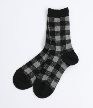 コットンウールジャカードチェックソックス(グレー-F)