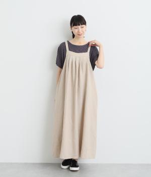 ヘビーリネンタックジャンパースカート(ベージュ-ONESIZE)