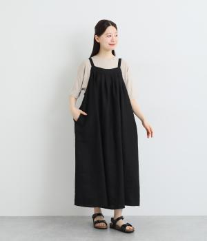 ヘビーリネンタックジャンパースカート(ブラック-ONESIZE)