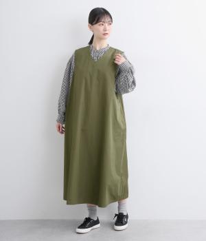 コットンワッシャーツイルジャンパースカート(オリーブ-F)