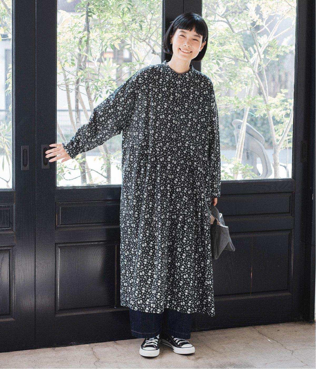 ローンフラワープリントワンピース(ブラック-F)