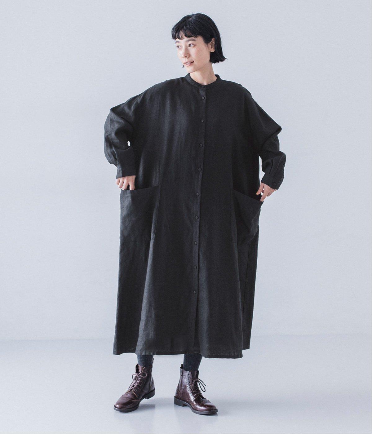 リネンポケットシャツワンピース(ブラック-F)