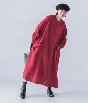 リネンポケットシャツワンピース(ボルドー-F)