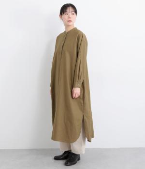 コットンリネンバンドカラープルオーバーワンピース