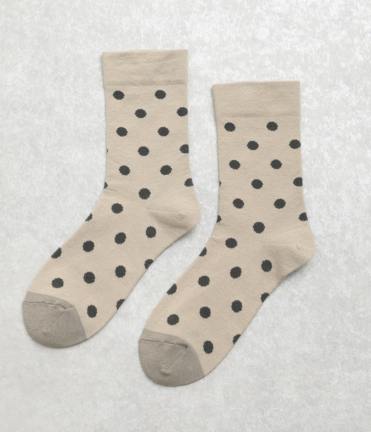 コットンドットバイカラーソックス(ベージュ-F)