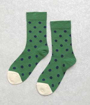 コットンドットバイカラーソックス(グリーン-F)