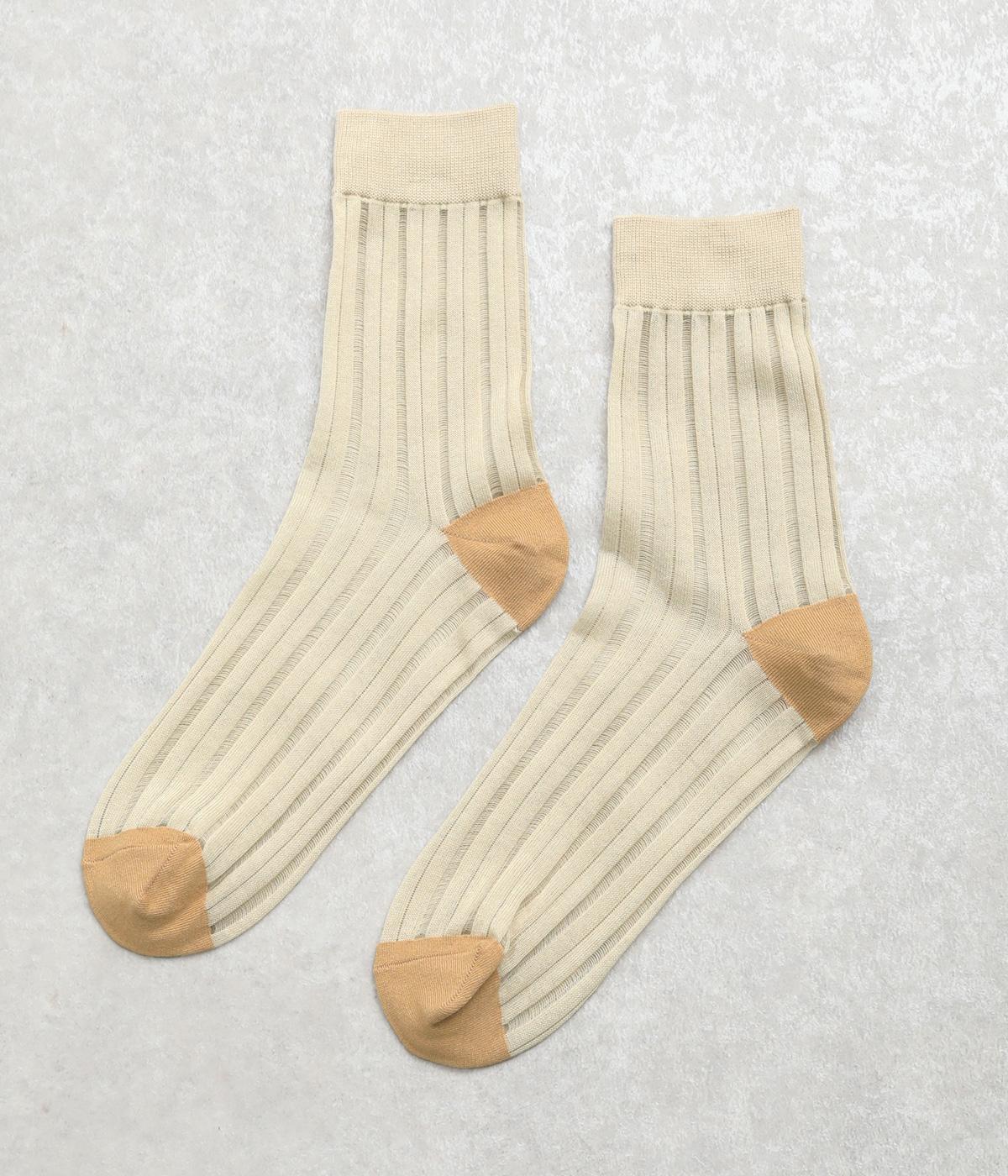 コットンシアーストライプソックス(ベージュ-F)