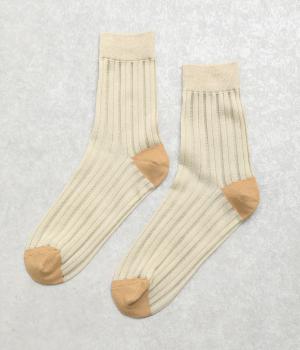 コットンシアーストライプソックス(ベージュ-F)
